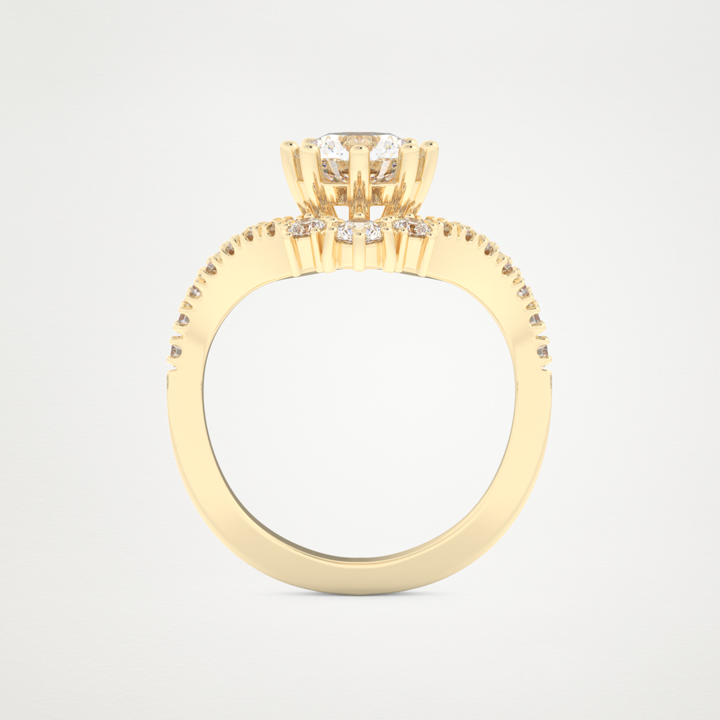 Round Cluster V Shaped Lab Grown Diamond Engagement Ring
