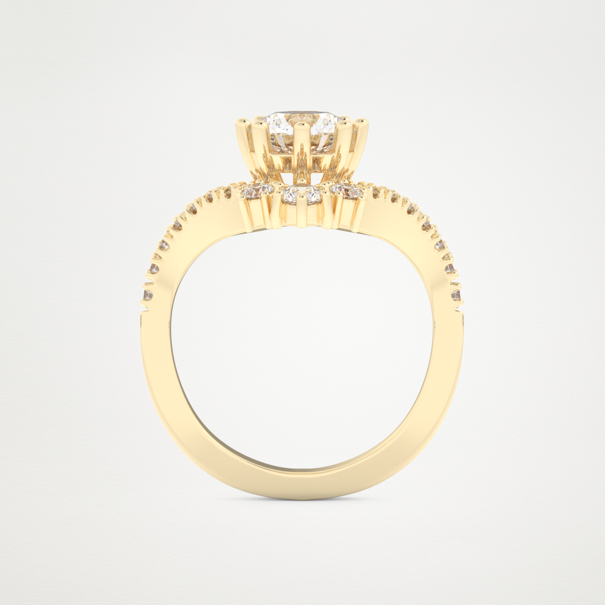 Round Cluster V Shaped Lab Grown Diamond Engagement Ring
