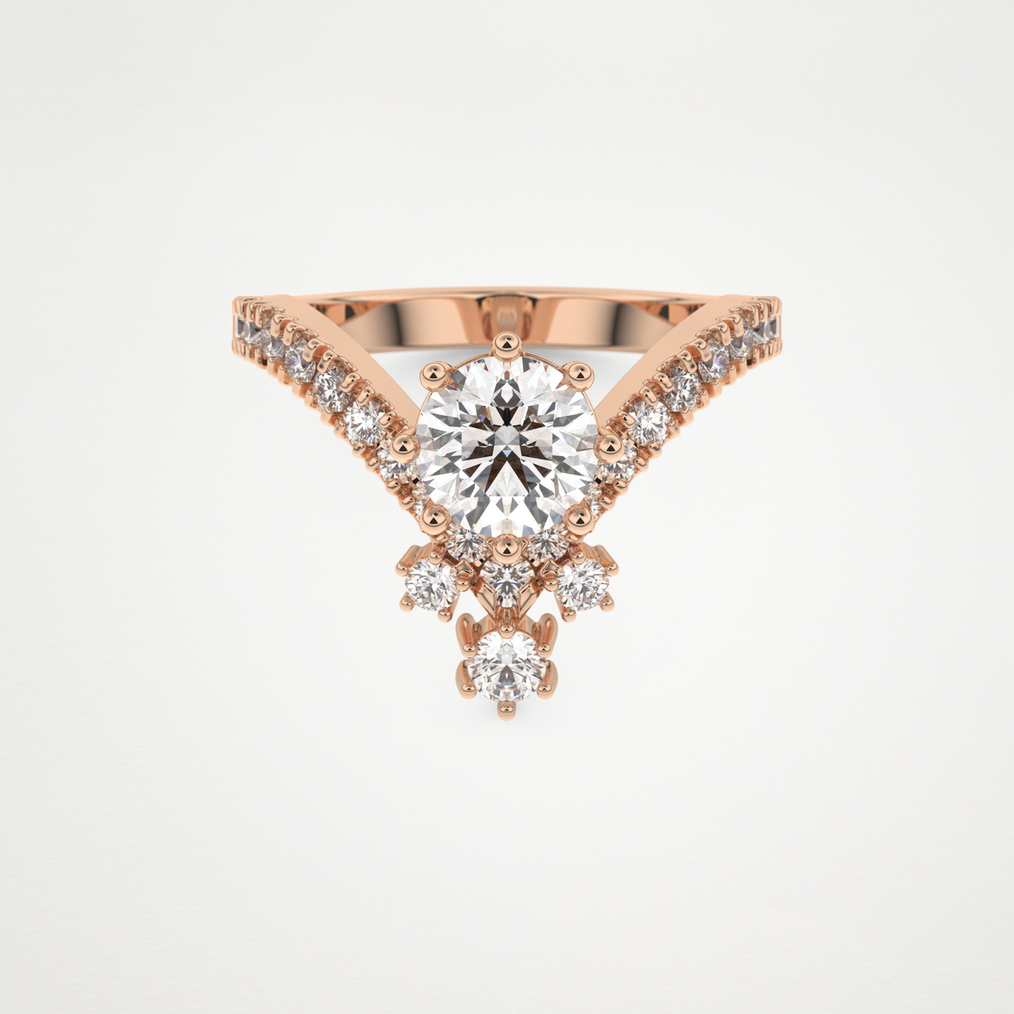 Round Cluster V Shaped Lab Grown Diamond Engagement Ring