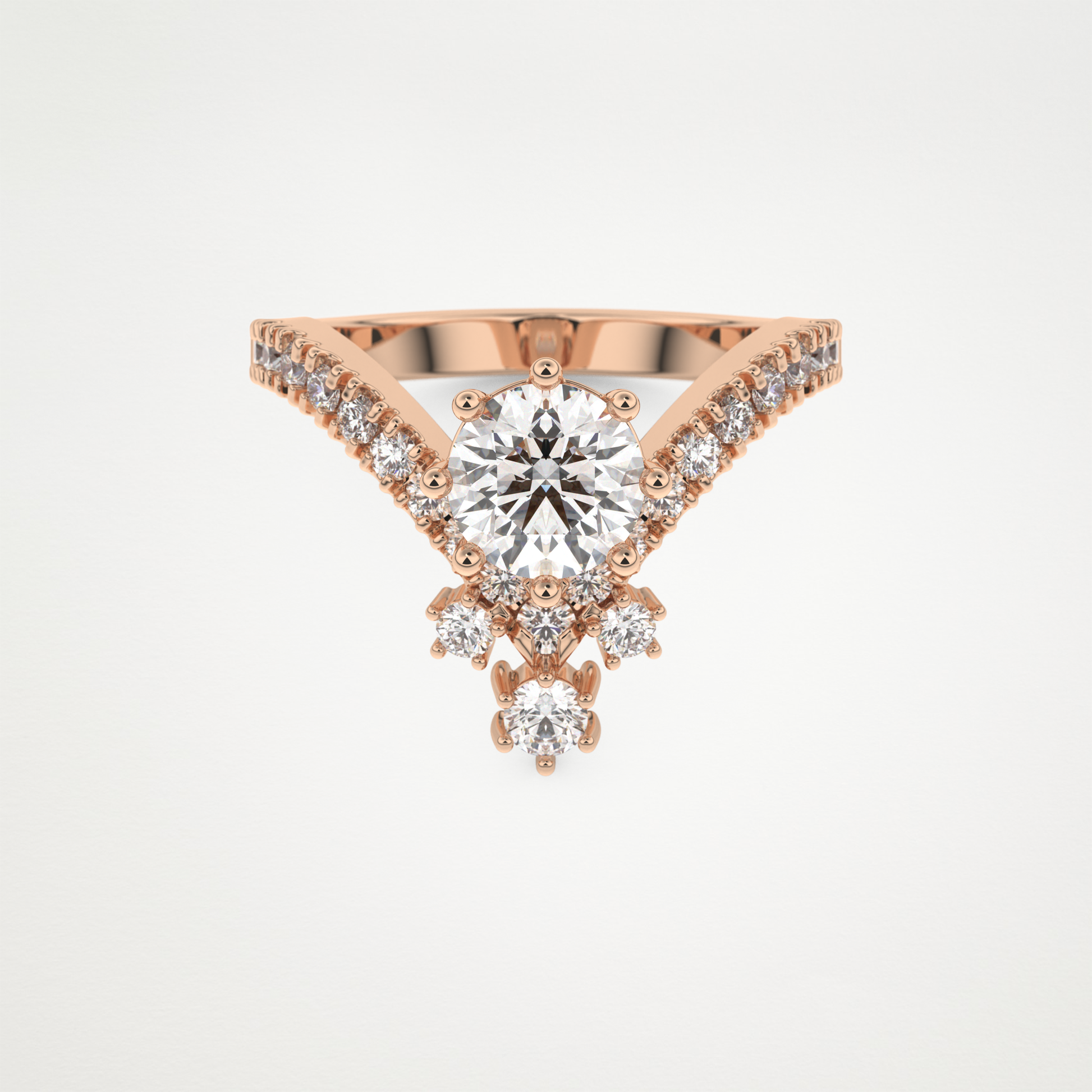 Round Cluster V Shaped Lab Grown Diamond Engagement Ring