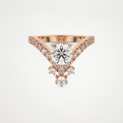 Round Cluster V Shaped Lab Grown Diamond Engagement Ring