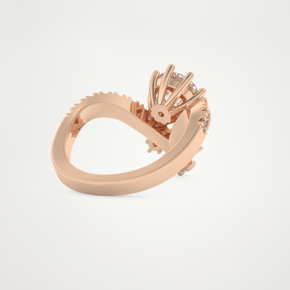 Round Cluster V Shaped Lab Grown Diamond Engagement Ring