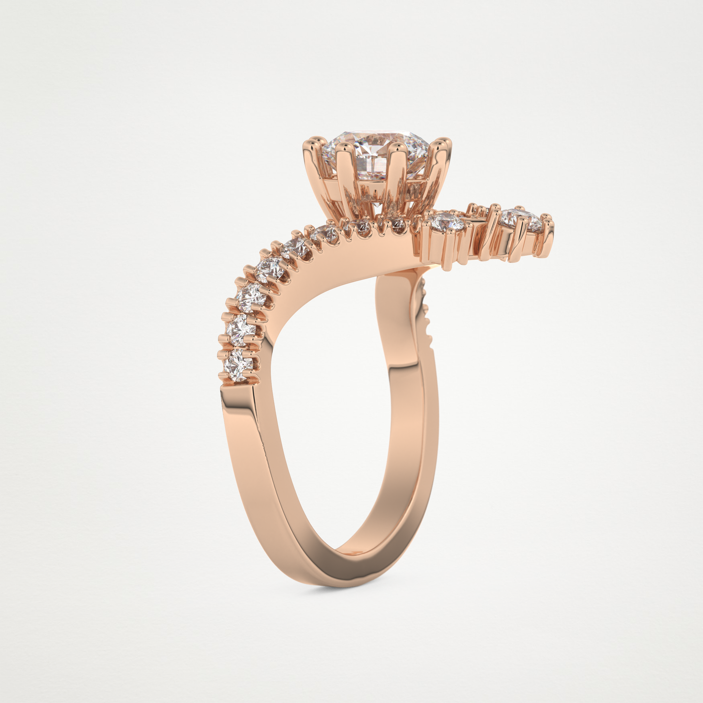 Round Cluster V Shaped Lab Grown Diamond Engagement Ring