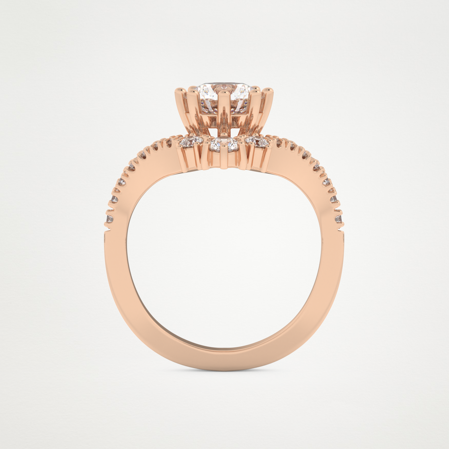 Round Cluster V Shaped Lab Grown Diamond Engagement Ring