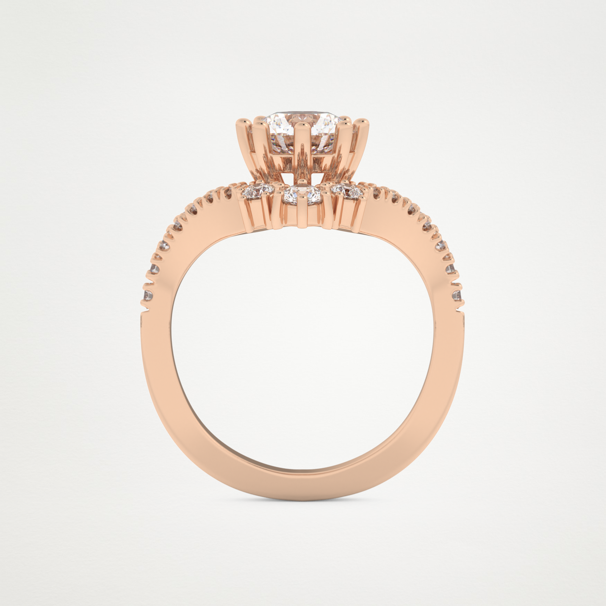 Round Cluster V Shaped Lab Grown Diamond Engagement Ring