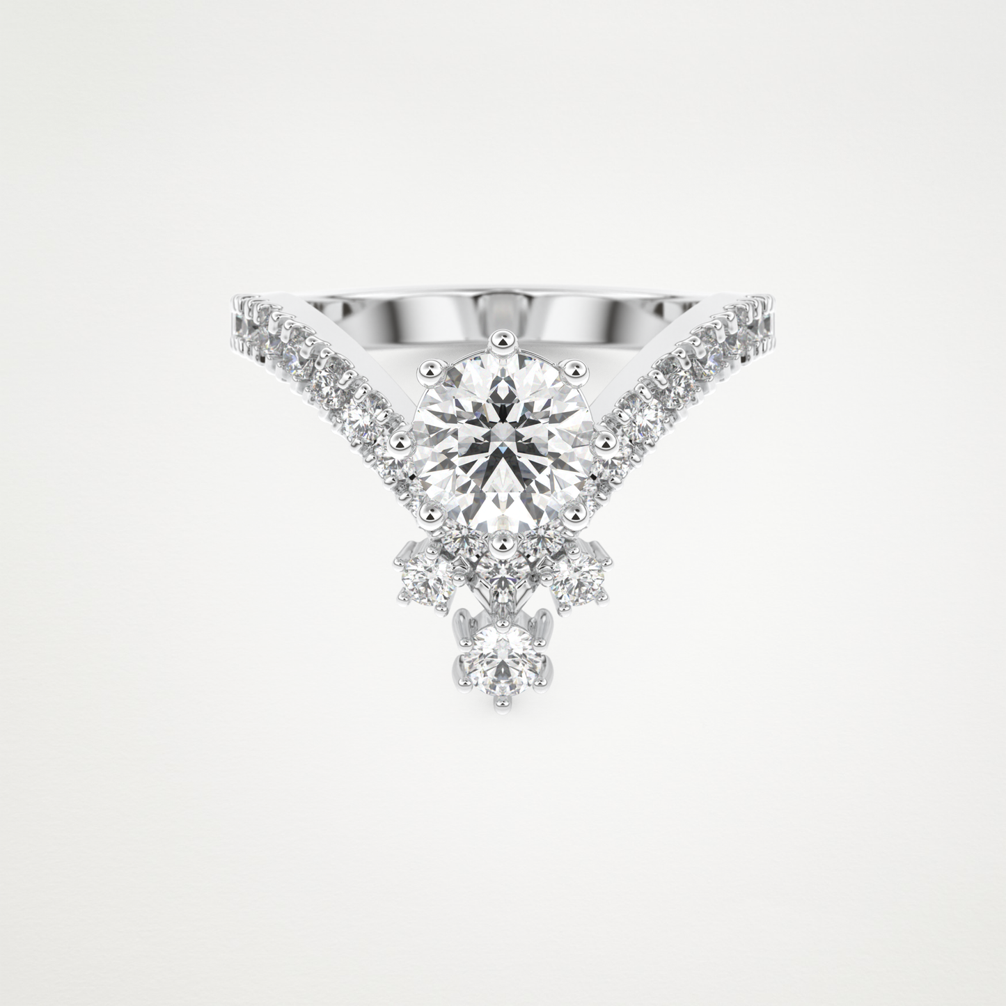 Round Cluster V Shaped Lab Grown Diamond Engagement Ring