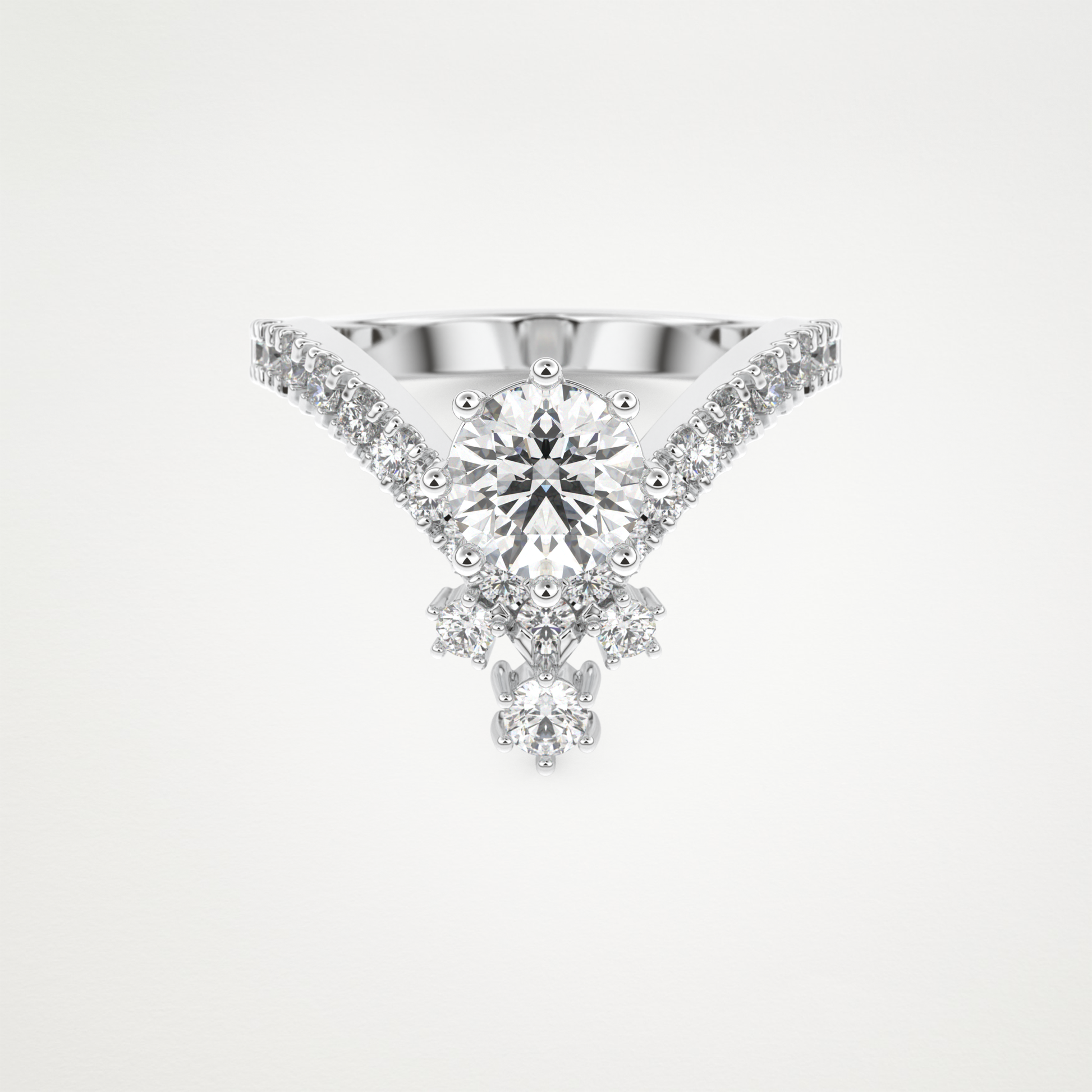 Round Cluster V Shaped Lab Grown Diamond Engagement Ring