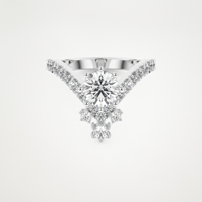 Round Cluster V Shaped Lab Grown Diamond Engagement Ring