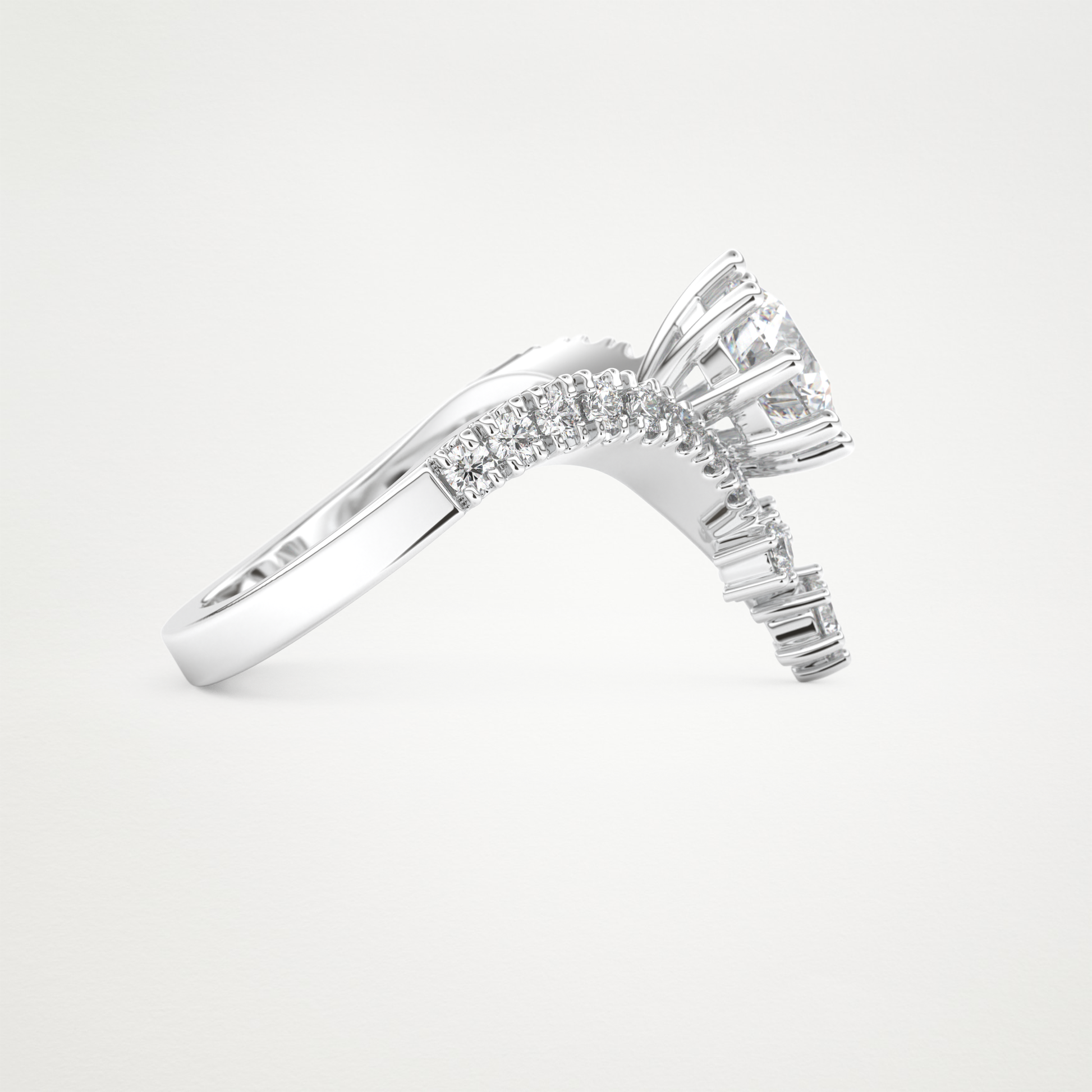 Round Cluster V Shaped Lab Grown Diamond Engagement Ring