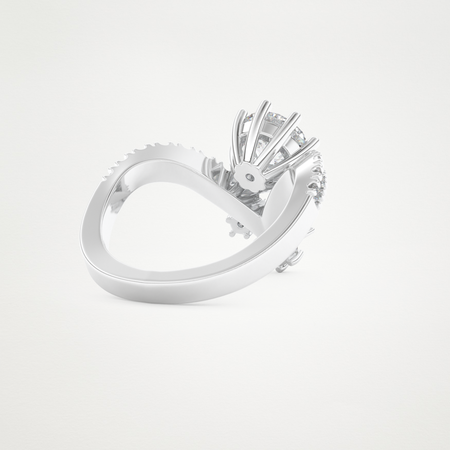 Round Cluster V Shaped Lab Grown Diamond Engagement Ring
