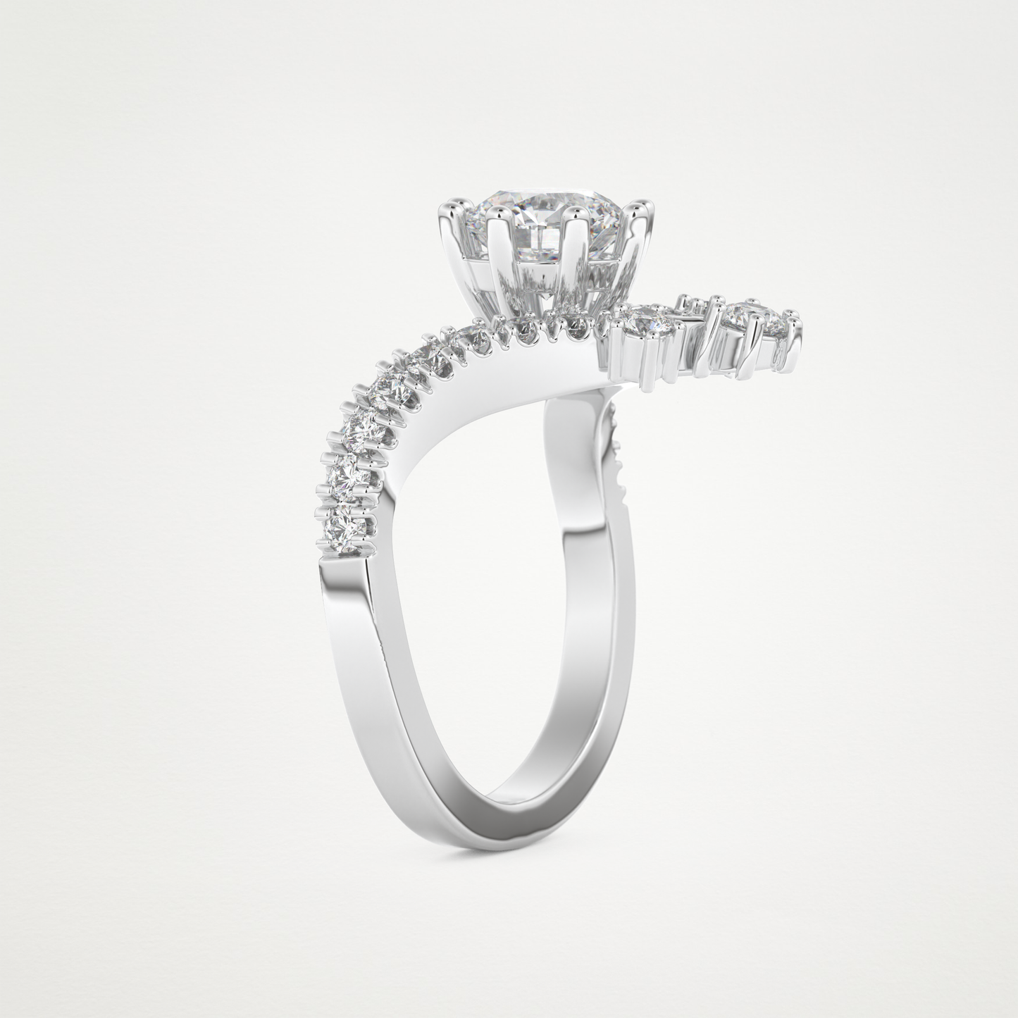 Round Cluster V Shaped Lab Grown Diamond Engagement Ring
