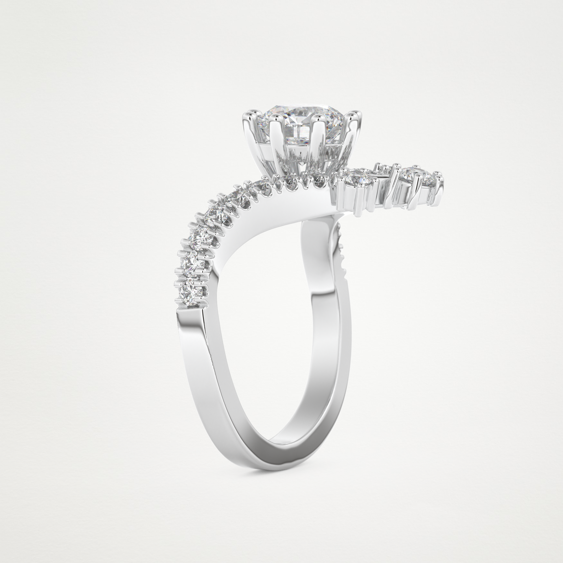 Round Cluster V Shaped Lab Grown Diamond Engagement Ring