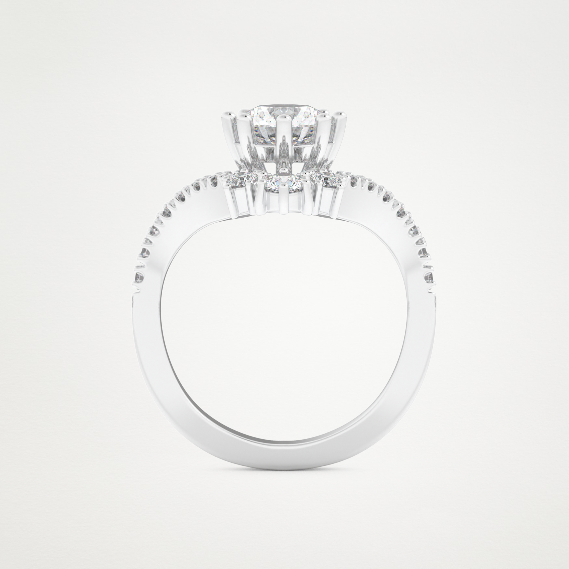 Round Cluster V Shaped Lab Grown Diamond Engagement Ring