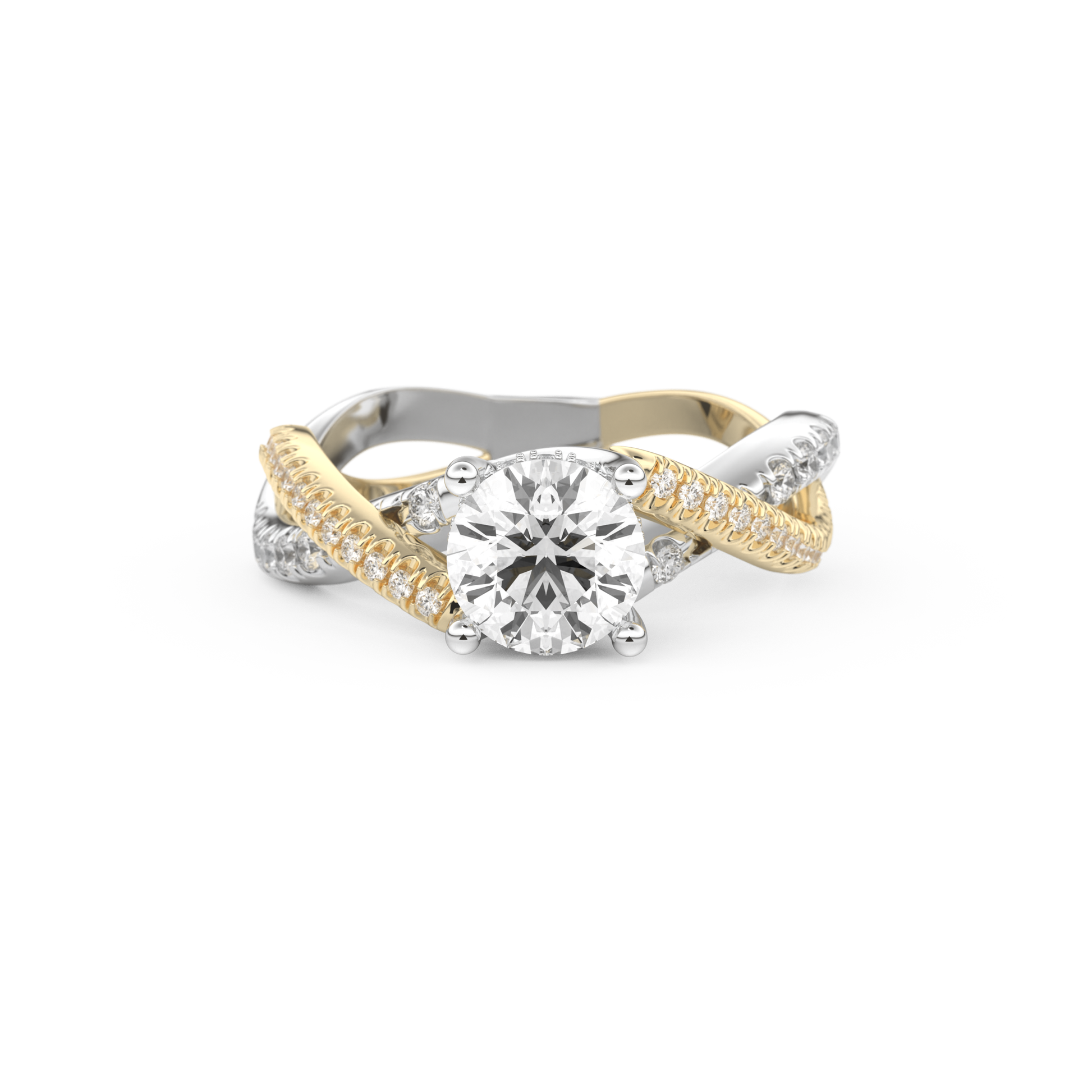 Round Criss Cross Pave Lab Grown Diamond Engagement Ring