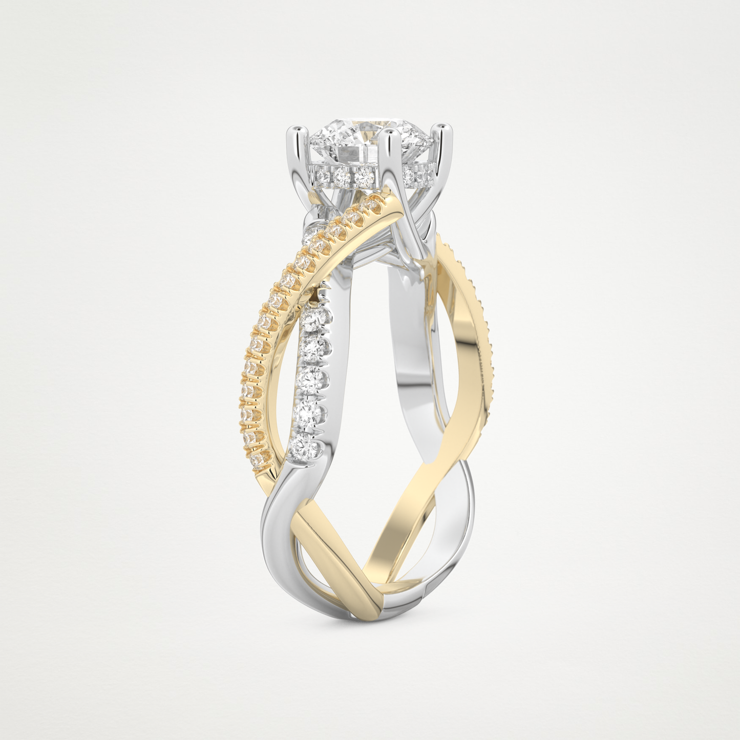 Round Criss Cross Pave Lab Grown Diamond Engagement Ring