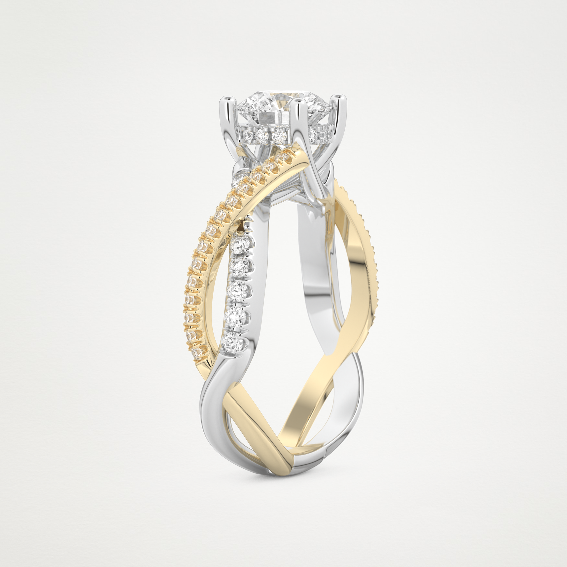 Round Criss Cross Pave Lab Grown Diamond Engagement Ring