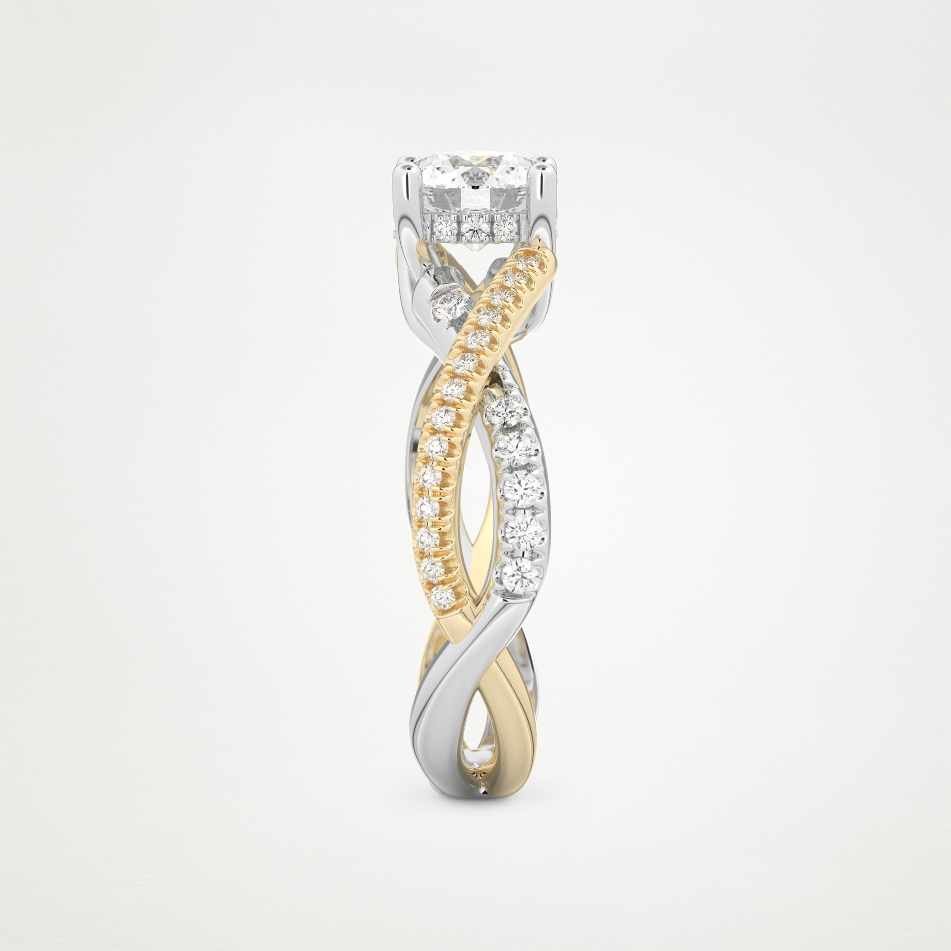 Round Criss Cross Pave Lab Grown Diamond Engagement Ring
