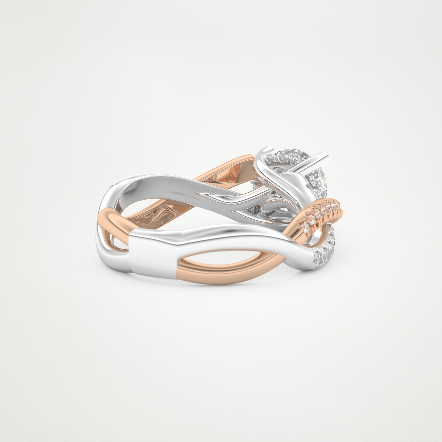 Round Criss Cross Pave Lab Grown Diamond Engagement Ring