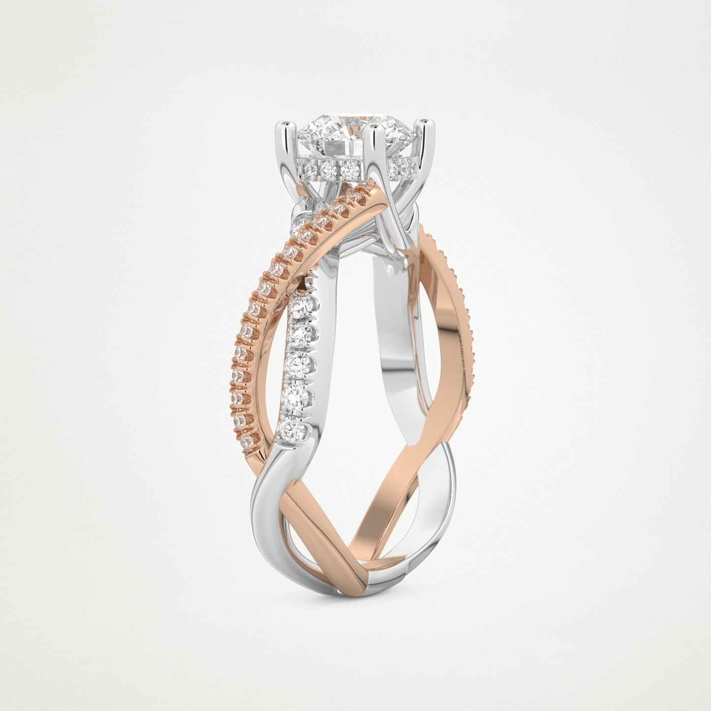 Round Criss Cross Pave Lab Grown Diamond Engagement Ring