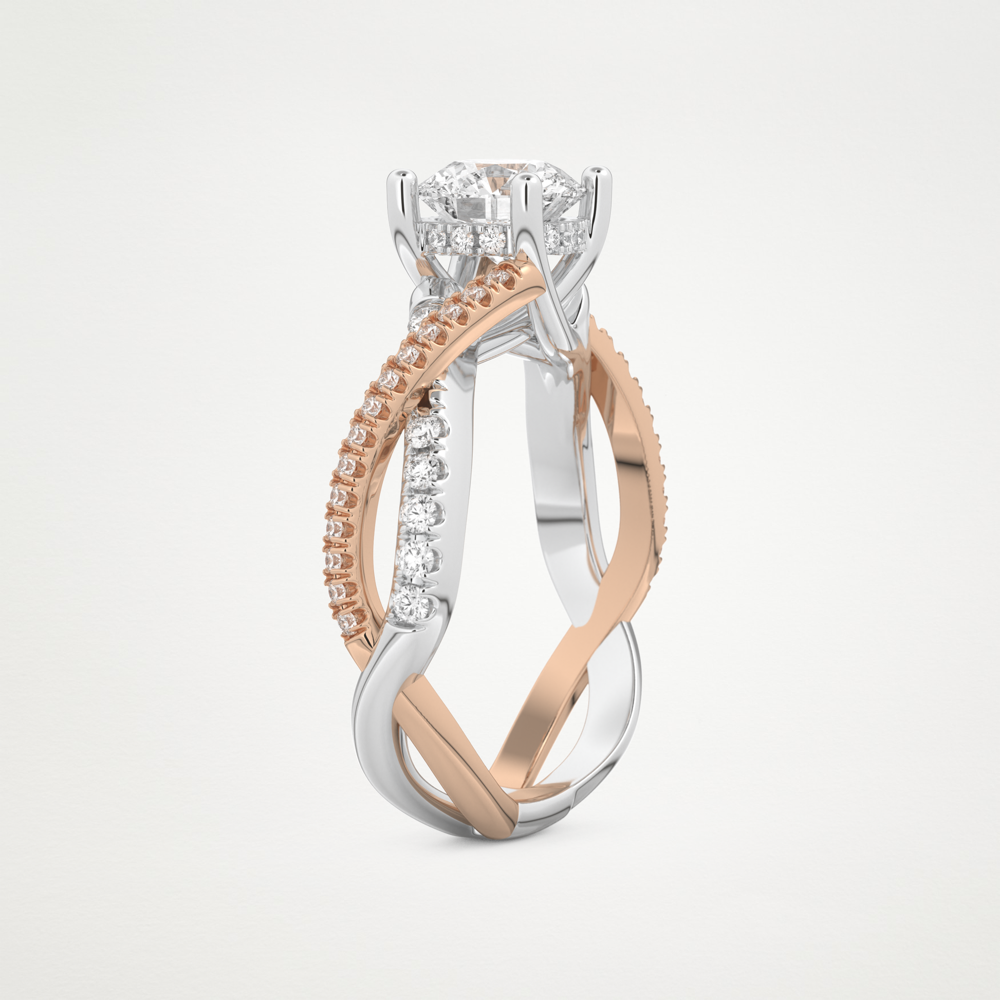 Round Criss Cross Pave Lab Grown Diamond Engagement Ring