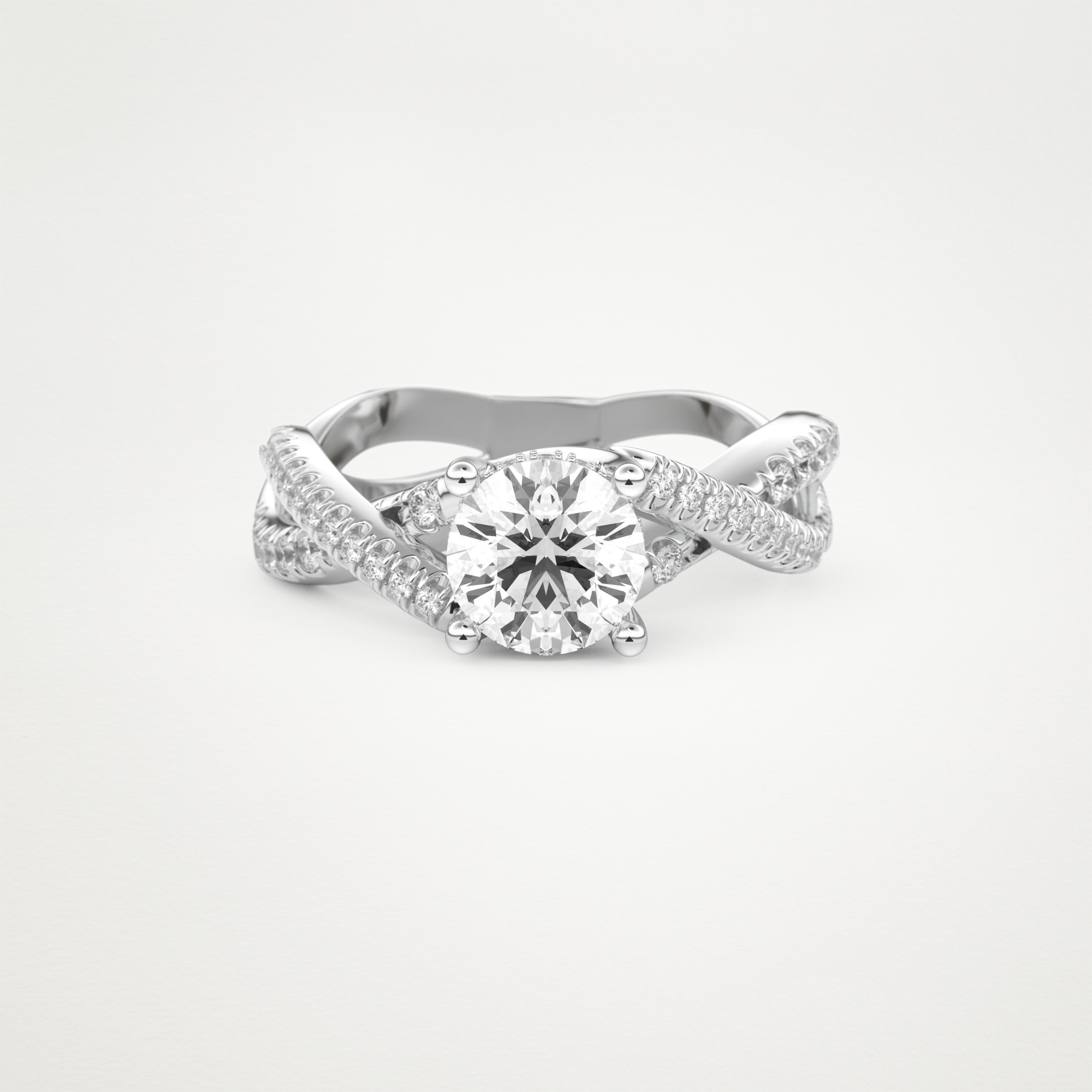 Round Criss Cross Pave Lab Grown Diamond Engagement Ring