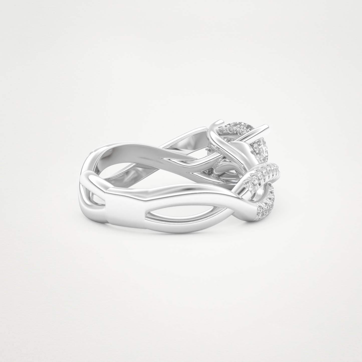 Round Criss Cross Pave Lab Grown Diamond Engagement Ring