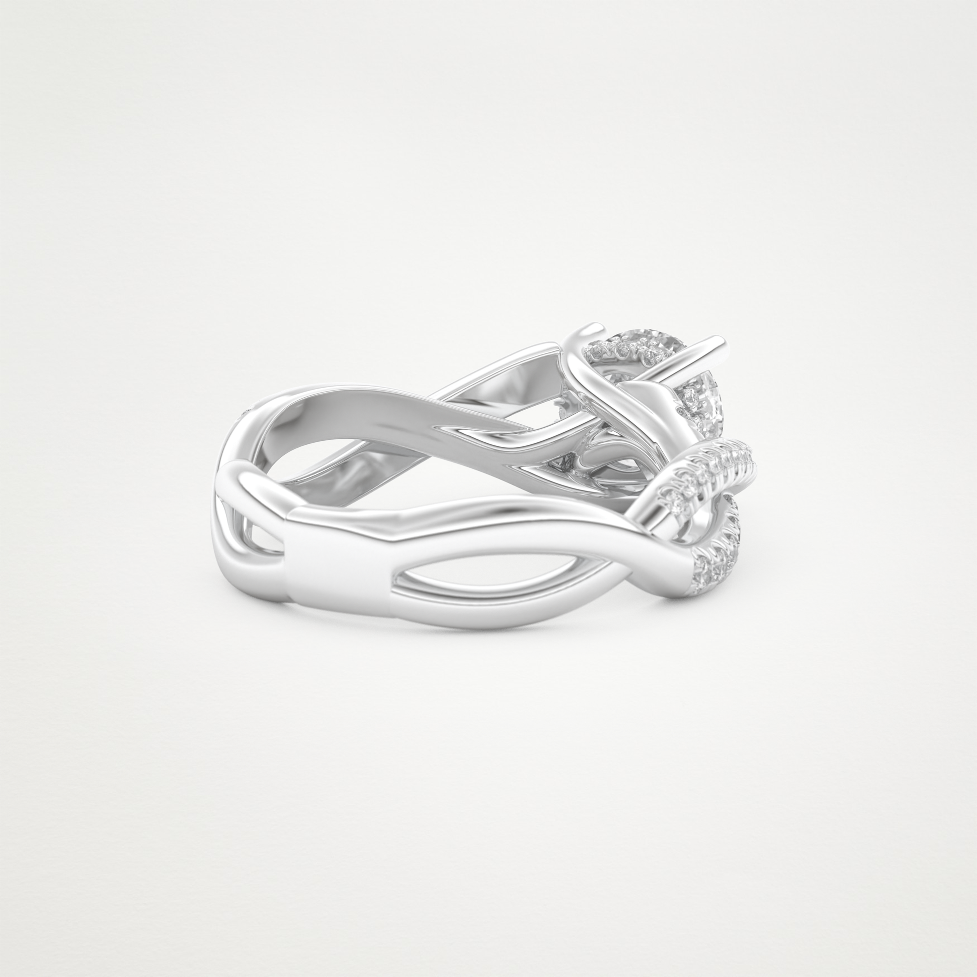 Round Criss Cross Pave Lab Grown Diamond Engagement Ring