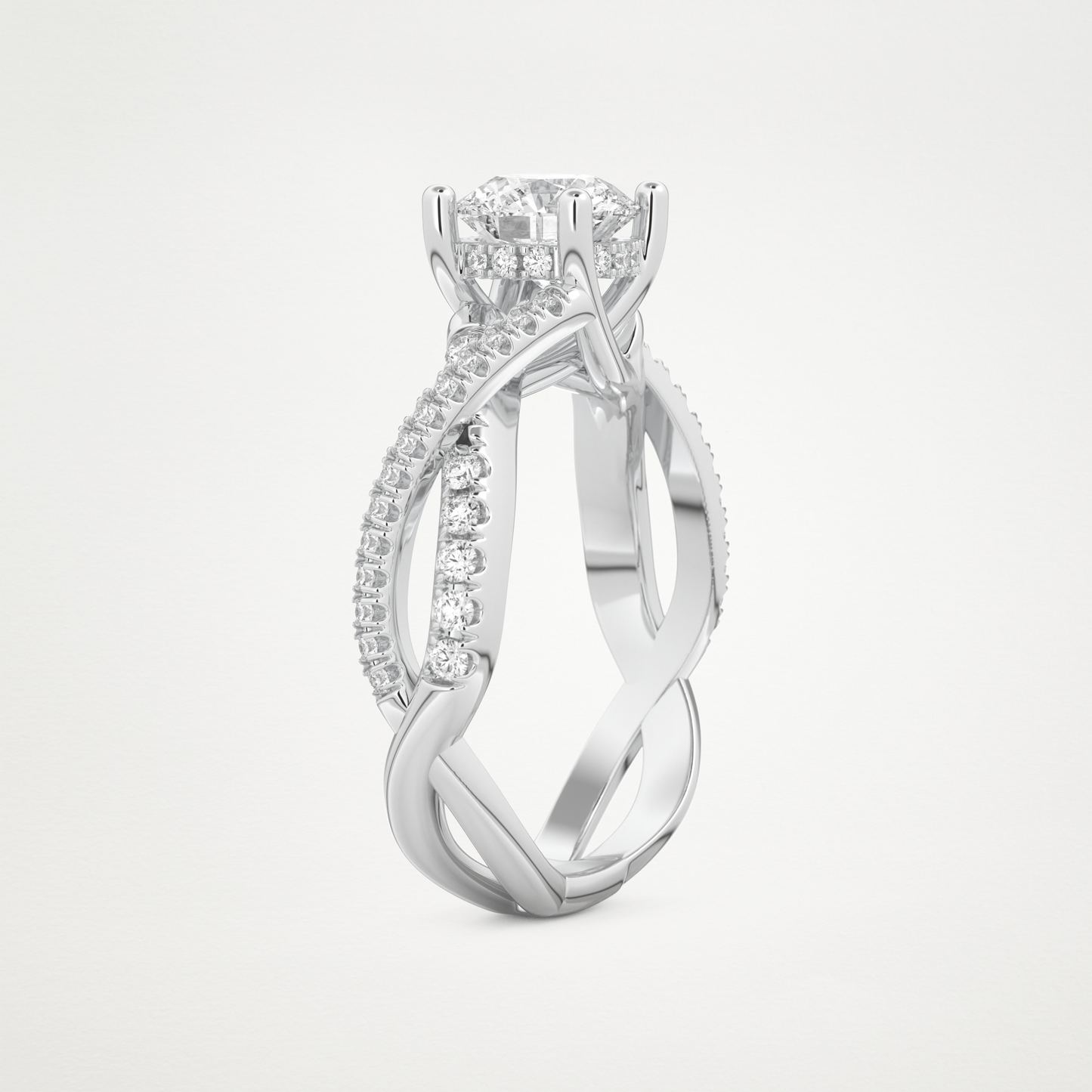 Round Criss Cross Pave Lab Grown Diamond Engagement Ring