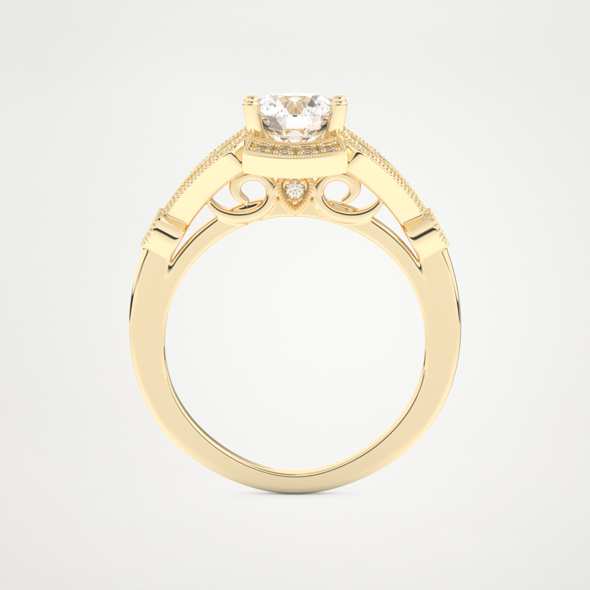 Round Milgrain Lab Grown Diamond Engagement Ring