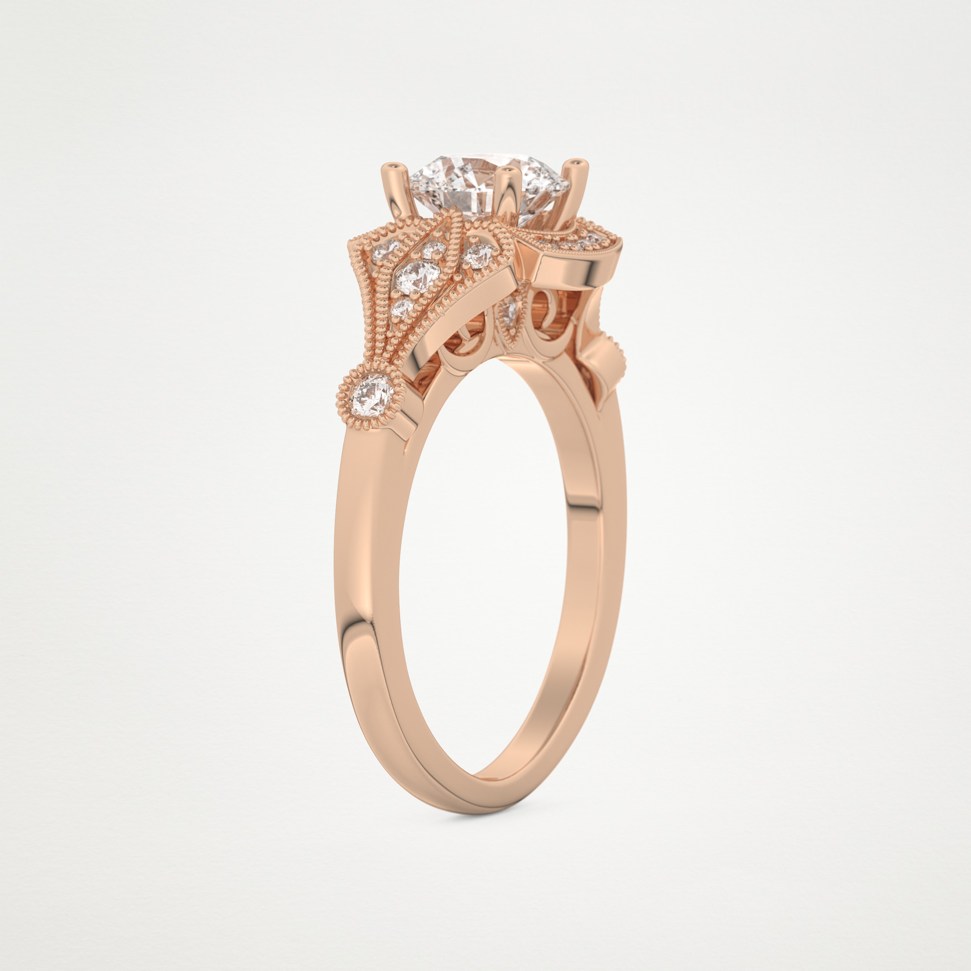 Round Milgrain Lab Grown Diamond Engagement Ring