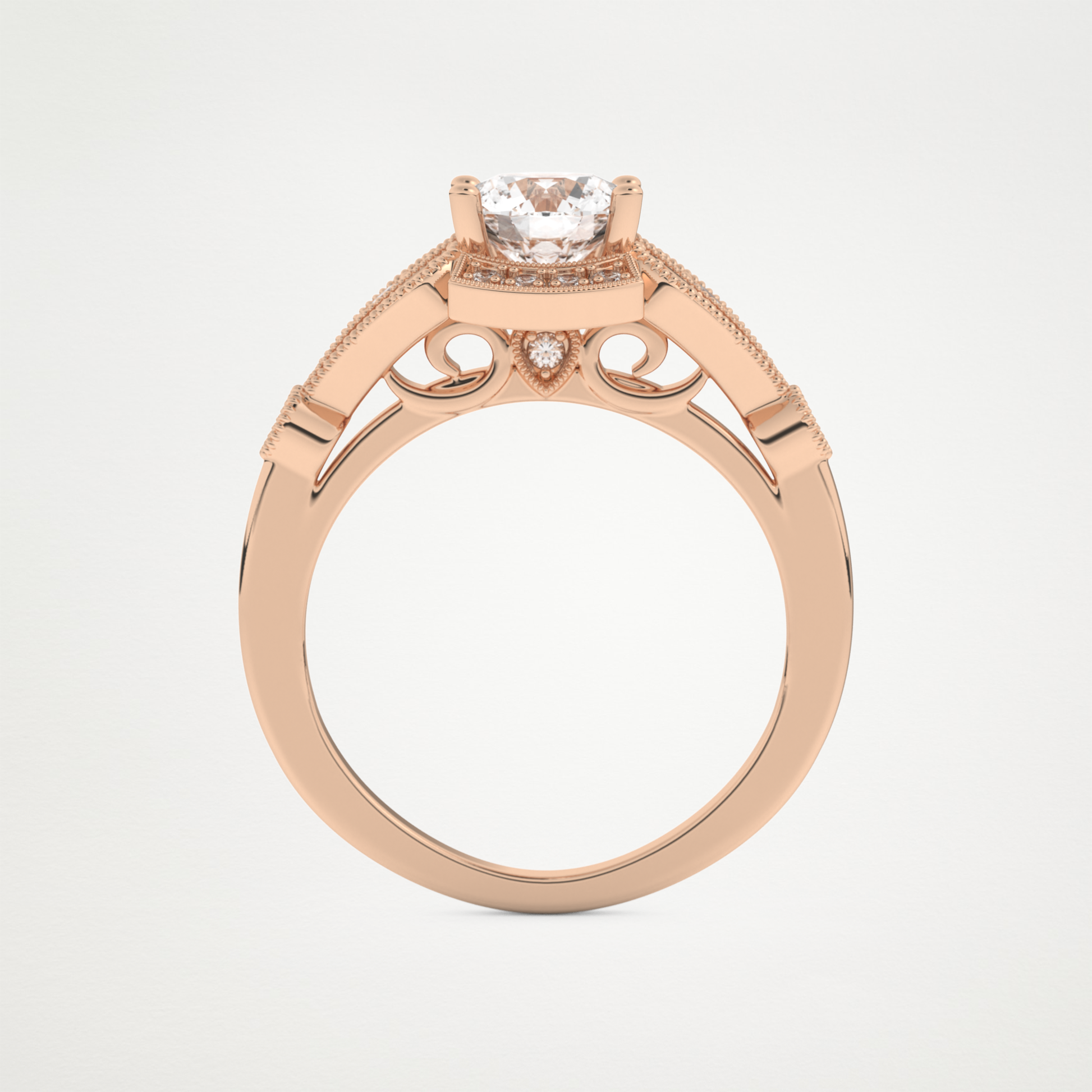 Round Milgrain Lab Grown Diamond Engagement Ring