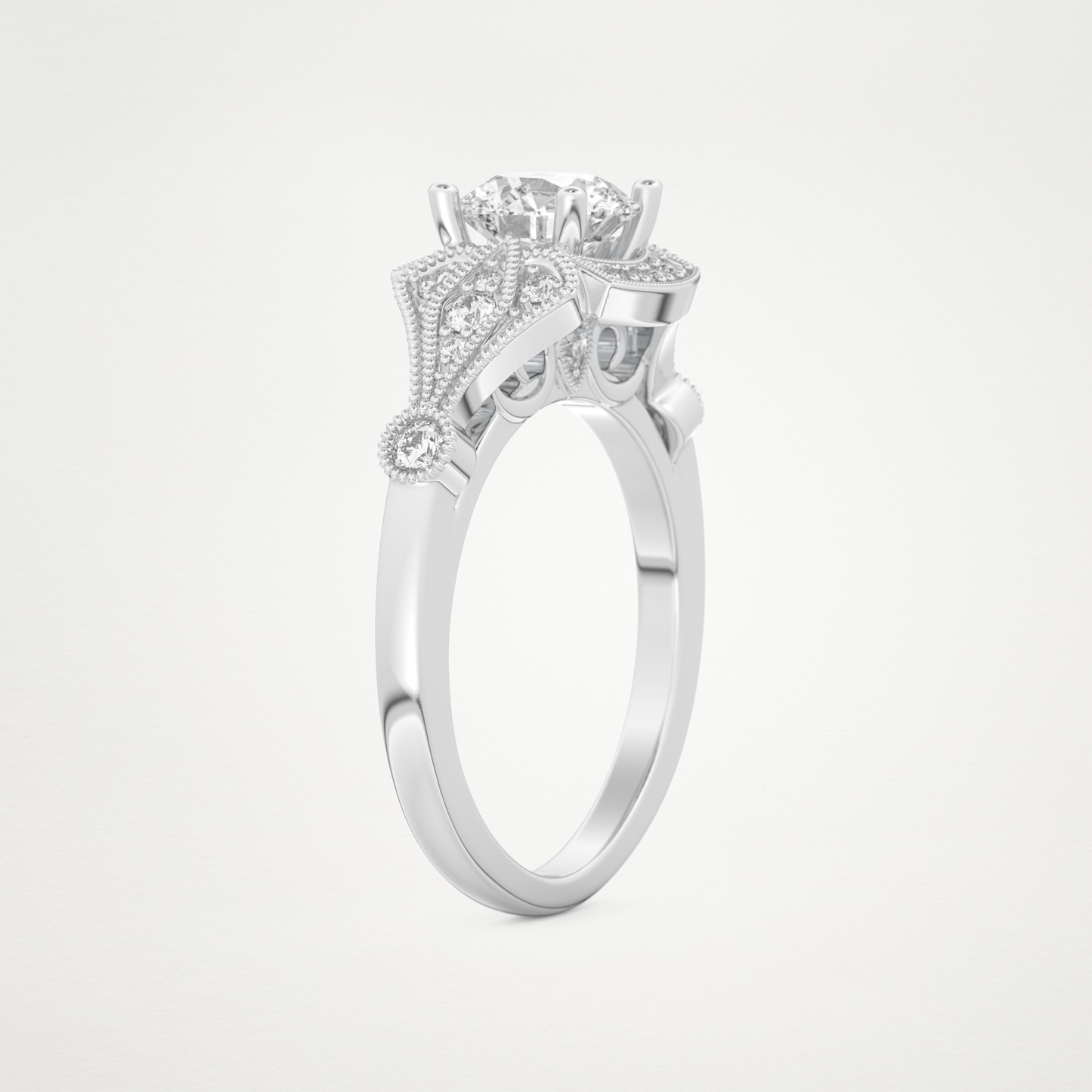 Round Milgrain Lab Grown Diamond Engagement Ring
