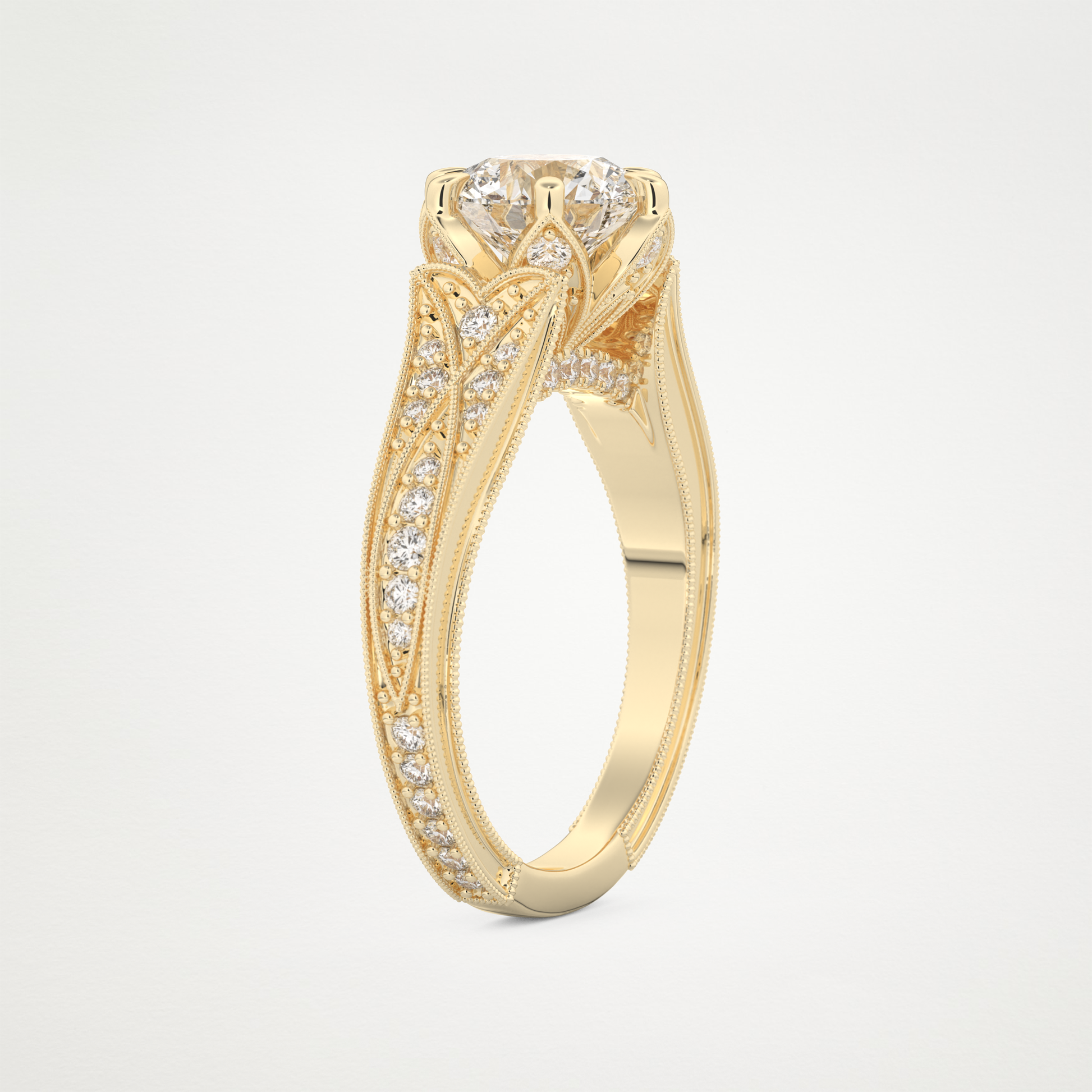 Round Pave Lab Grown Diamond Engagement Ring