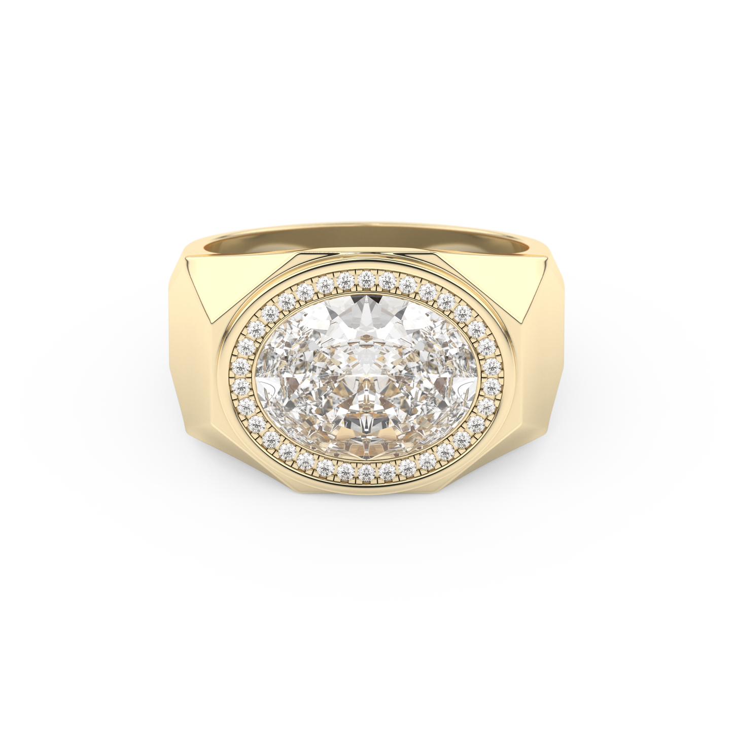East West Oval Halo Lab Grown Diamond Men's Engagement Ring