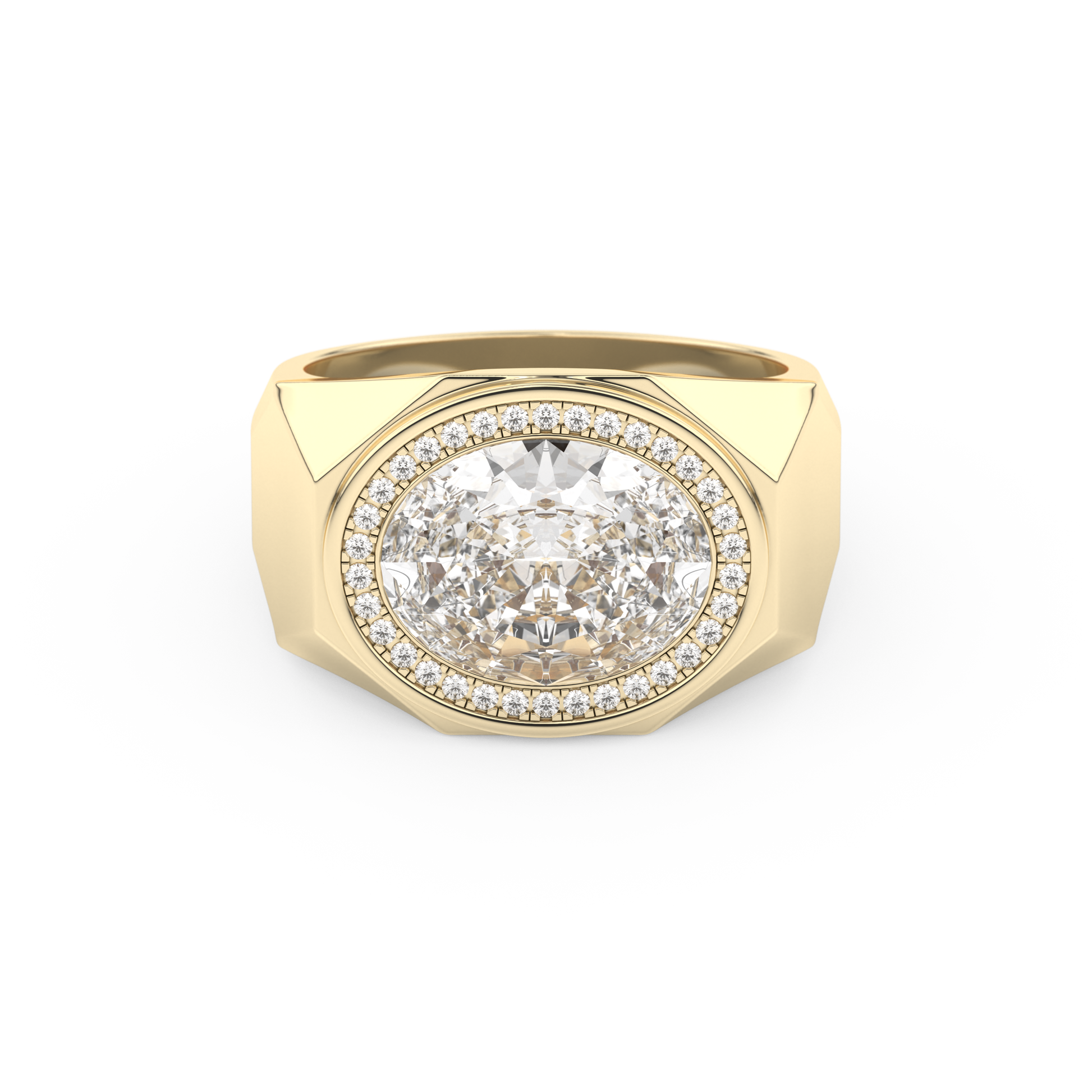 East West Oval Halo Lab Grown Diamond Men's Engagement Ring
