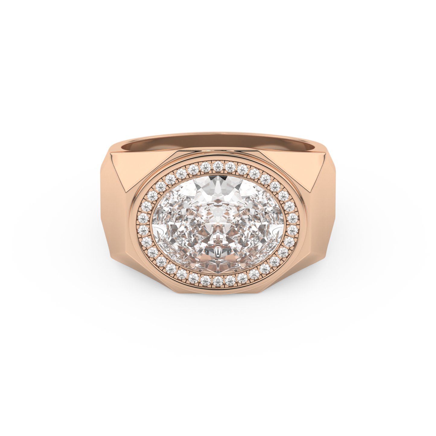 East West Oval Halo Lab Grown Diamond Men's Engagement Ring