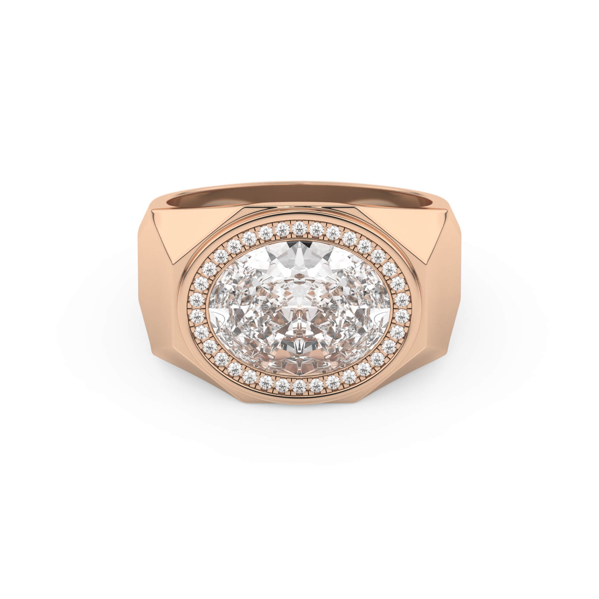 East West Oval Halo Lab Grown Diamond Men's Engagement Ring