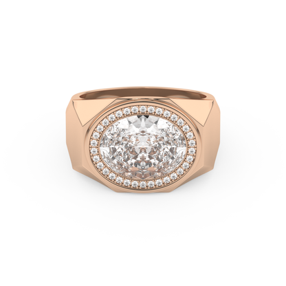 East West Oval Halo Lab Grown Diamond Men's Engagement Ring