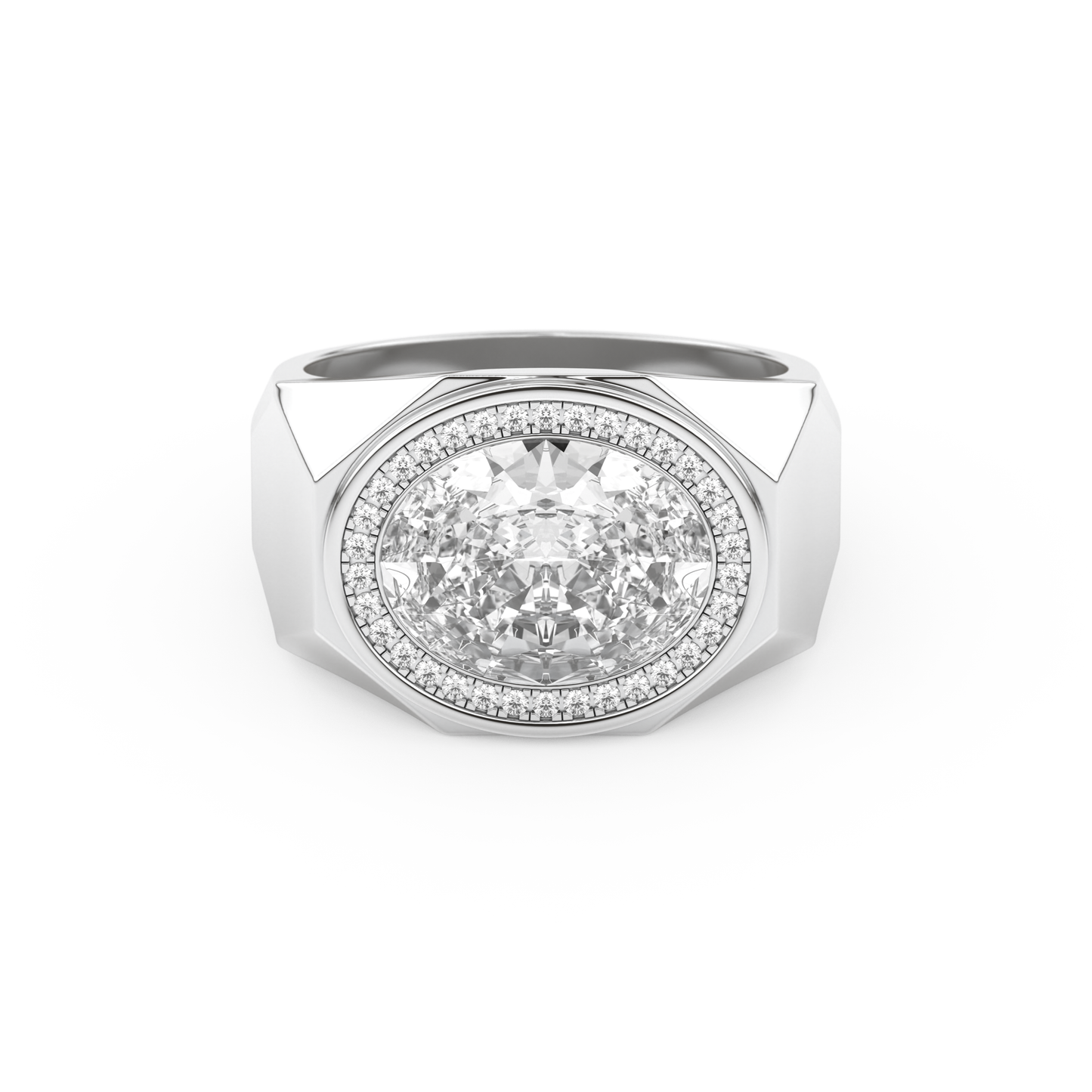 East West Oval Halo Lab Grown Diamond Men's Engagement Ring