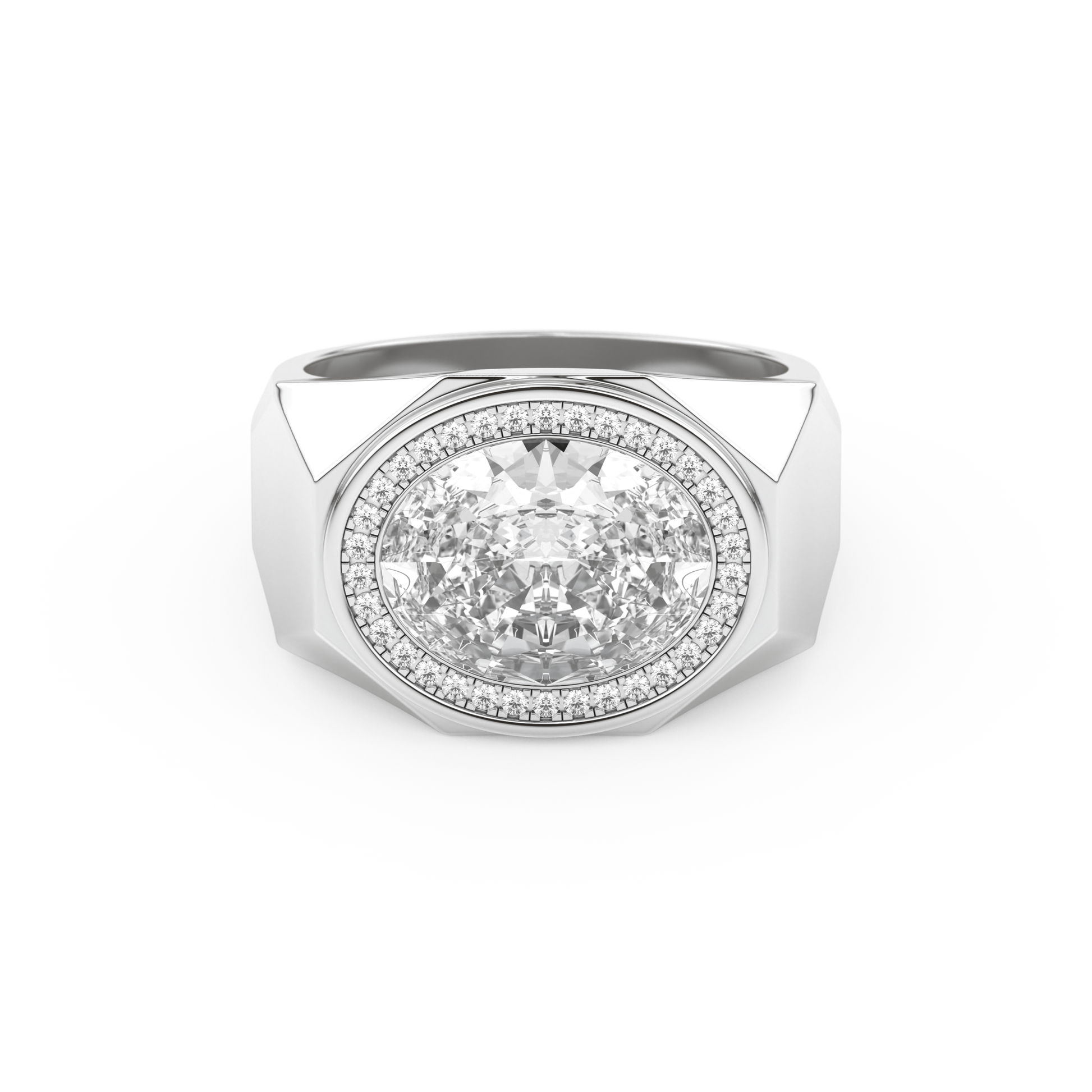 East West Oval Halo Lab Grown Diamond Men's Engagement Ring