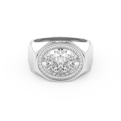 East West Oval Halo Lab Grown Diamond Men's Engagement Ring