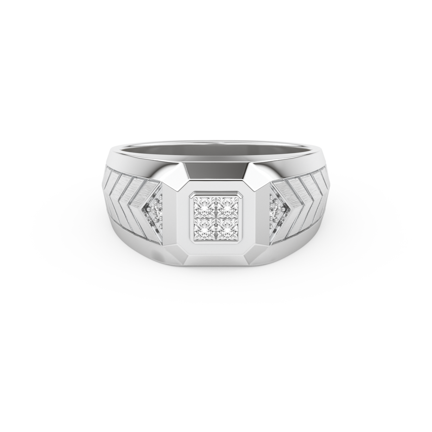 Princess Three Stone Lab Grown Diamond Men's  Engagement Ring