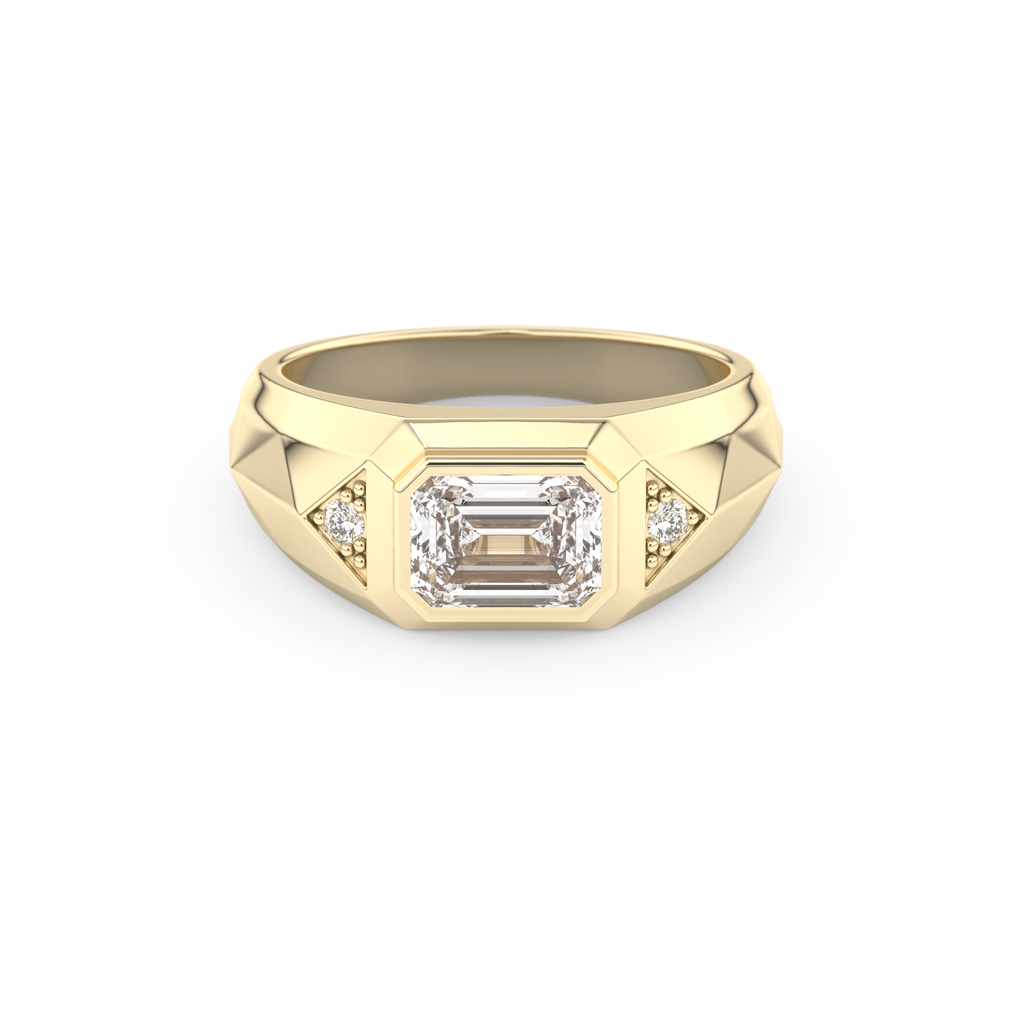 Emerald Three Stone Lab Grown Diamond Men's Engagement Ring