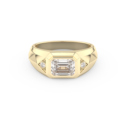 Emerald Three Stone Lab Grown Diamond Men's Engagement Ring