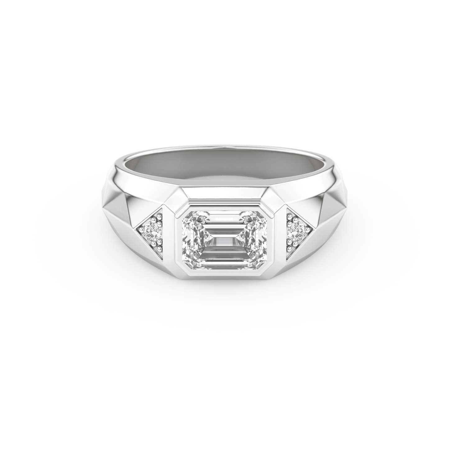 Emerald Three Stone Lab Grown Diamond Men's Engagement Ring