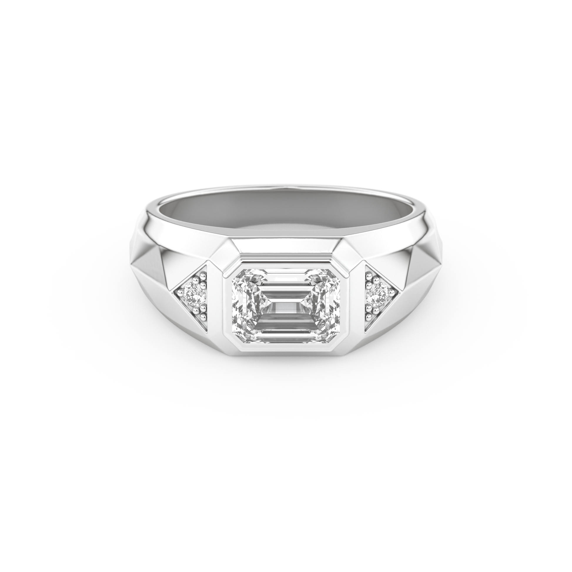 Emerald Three Stone Lab Grown Diamond Men's Engagement Ring