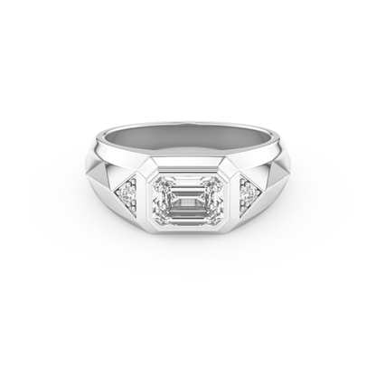 Emerald Three Stone Lab Grown Diamond Men's Engagement Ring