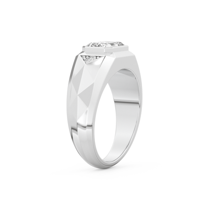 Emerald Three Stone Lab Grown Diamond Men's Engagement Ring