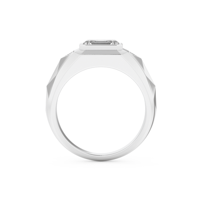 Emerald Three Stone Lab Grown Diamond Men's Engagement Ring