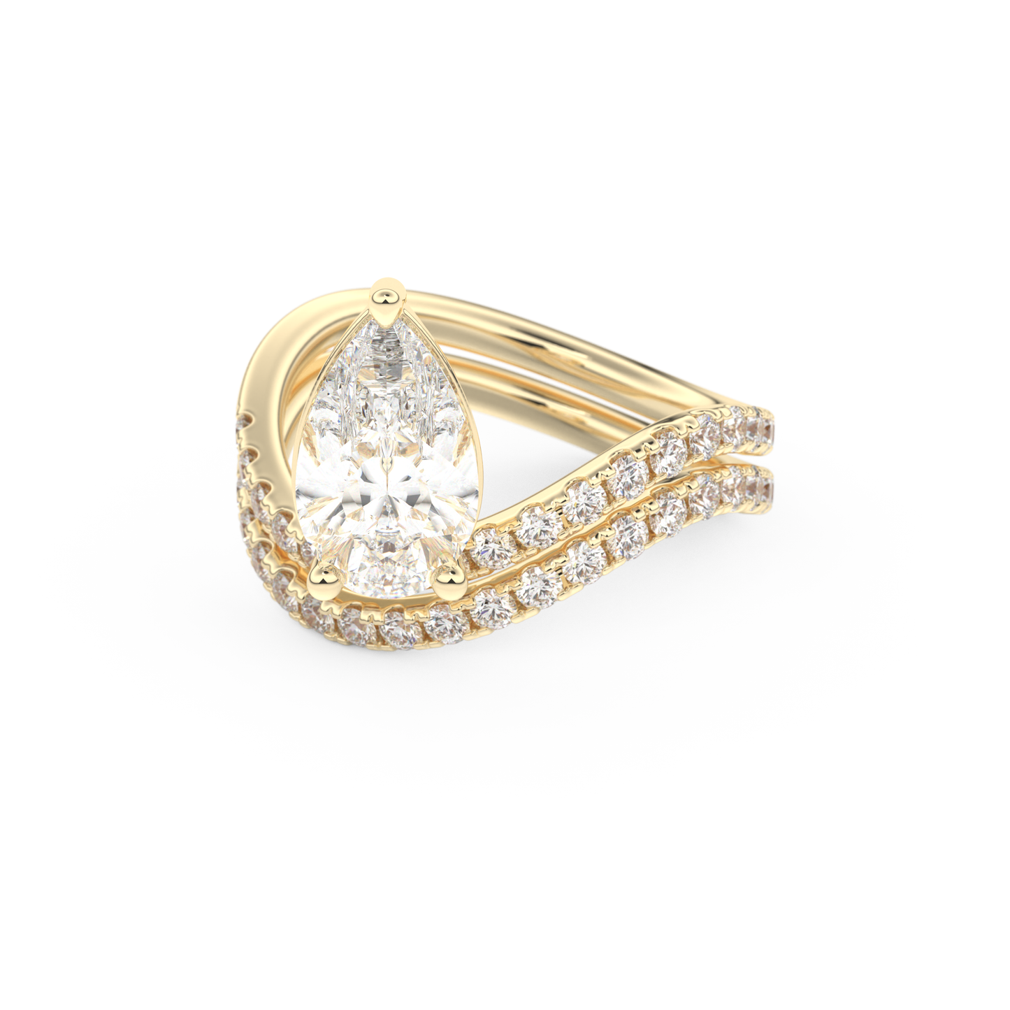 Pear Curved Shank & Pave Lab Grown Diamond Engagement Ring